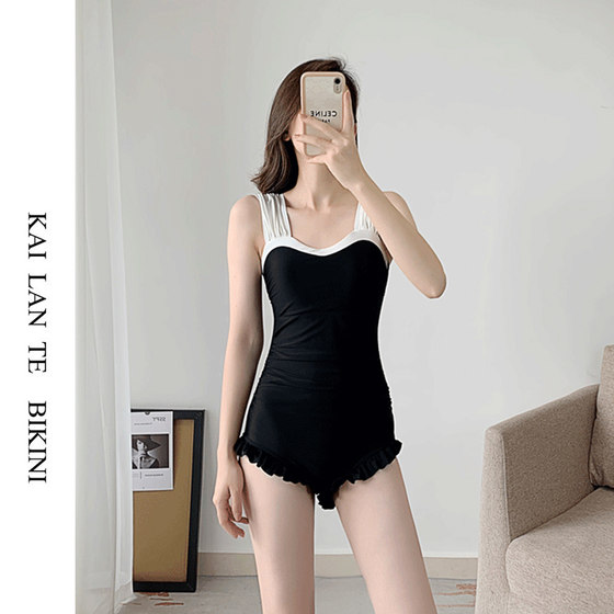 
Korean new black flat corners slimming belly-covering one-piece swimsuit small breasts gathered conservative student hot spring swimsuit women's summer