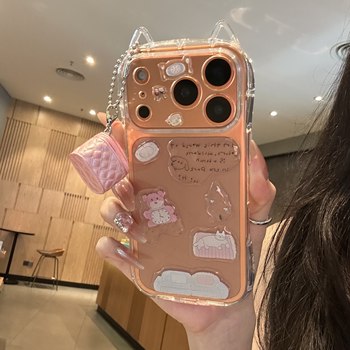 
KT bag diy sticker is suitable for Apple 16promax mobile phone case iphone17pro new model 13 cat ears small waist 12 cute 11 protective cover 15promax all-inclusive anti-fall 14plus