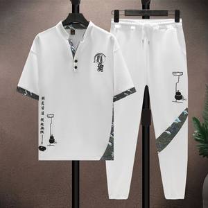 Warehouse clearance and leak detection men's clothing Chinese retro style loose short sleeved trousers Ice silk China-Chic sports casual cotton linen suit