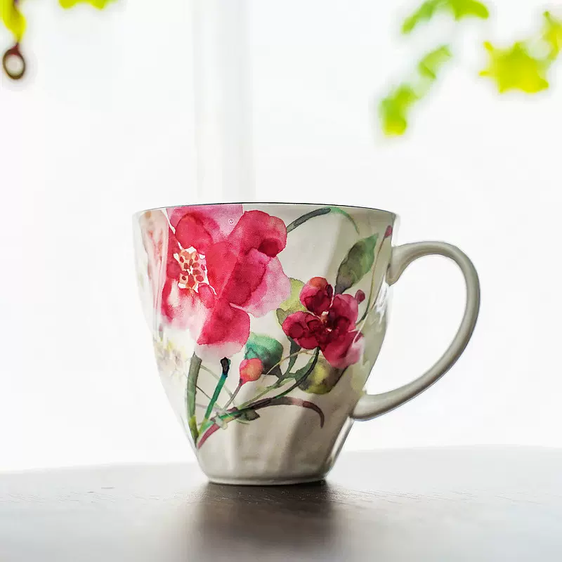 进口和蓝马克杯十二月花语日本美浓烧田园风生日