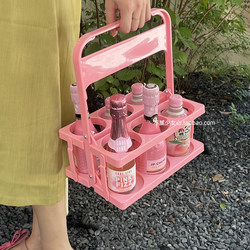 Pink Girly Picnic Camping Outdoor Foldable Beverage Beer Handle Basket Coffee Milk Tea Portable Storage Basket