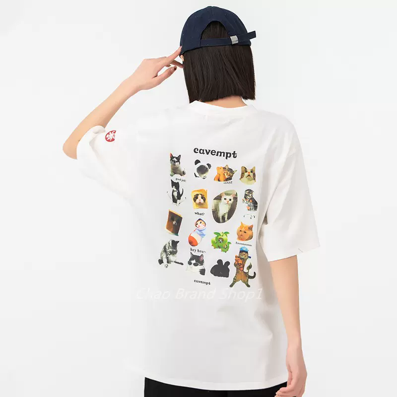 cav empt C.E CAVEMPT CE 23ss 趣味猫咪合集印花男女短袖T恤TEE-Taobao