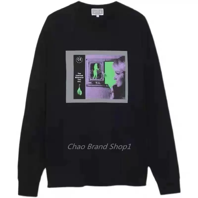 Cavempt C.E CAV EMPT 21SS 电脑荧光绿人脸印花男女长袖T恤-Taobao