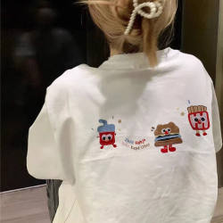 Unique Design Niche Straight Shoulder Short-Sleeve T-Shirt for Women, Pure Cotton 2026 New Style, Super Popular Summer Loose White Top