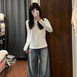 Women's Regular Fit Pure Cotton Crew Neck Long Sleeve T-Shirt, Basic Style for Spring and Autumn, Short Base Layer, Slim Fit, Versatile Top