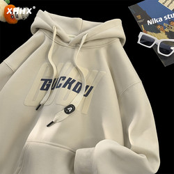 Hooded Sweatshirt for Men, Spring and Autumn 2025 New Trendy Brand, Loose Heavyweight Autumn and Winter Fleece-Lined Casual Hooded Pullover Jacket