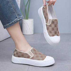 
2026 Spring and Autumn New Low-top Breathable Canvas Shoes Thick-soled Lazy Women's Shoes Versatile One-Pitch Comfortable Casual Shoes