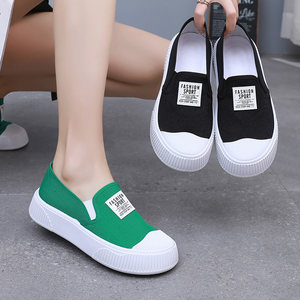 Canvas shoes women's spring and summer low -top Korean version of fashion versatile casual casual and comfortable one pedal lazy shoes explosion shoes
