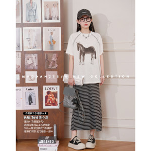 Cat single [manxing pony] [cotton] new summer maternity wear loose sunscreen long-sleeved skirt with optional short sleeves