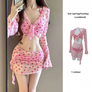 Four -piece swimsuit female bikini to cover meat conservative sexy ins, dopamine, bubble hot spring seaside vacation