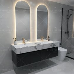 Modern Minimalist Slate Ceramic Seamless Integrated Basin Bathroom Cabinet Set Washbasin Sink