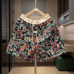 
New summer colored jacquard letters graffiti shorts men's fashion trend couple's pinnie versatile beach pants