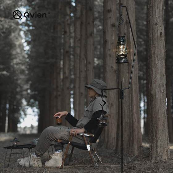 
Hot selling qvien/Qiwei wild camping handmade multi-function lamp stand iron art detachable portable