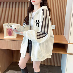 Pure Cotton Sweatshirt Jacket for Girls, Spring and Autumn Wear, Suitable for 12-15 Year Old Older Children, Junior High School Students, Girls, Mid-Length Hooded Baseball Jacket