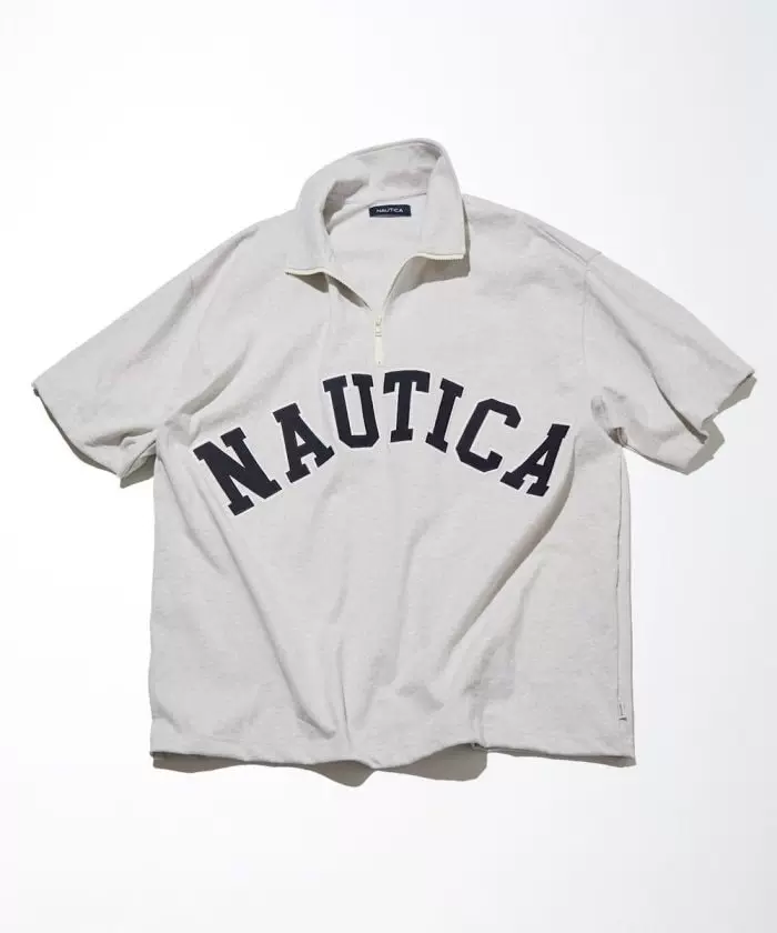 NAUTICA Arch Logo Half Zip S/S Tee 23SS 長谷川半拉鍊短袖T恤-Taobao