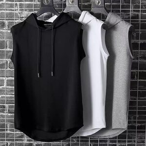 Gangfeng street hooded vest men's tide brand with hatless T -shirt men's noodle hoodes summer men's vest thin models
