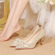 Pointed toe wedding shoes for women 2025 new main wedding dress bride shoes can be worn normally with bridesmaid shoes French crystal high heels