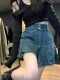 Retro high waist denim a-line shorts for women large size fat mm hot girl skirt washing cotton commuting pleated short skirt