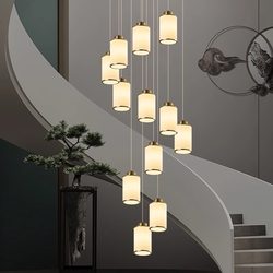 Staircase Chandelier, Long Chandelier, New Chinese Style Duplex Villa, Modern Minimalist Loft, Open Space, Self-Built House, Living Room Lamp