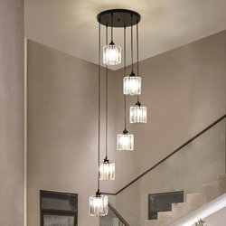 Staircase Chandelier Long Pendant Light Loft Duplex Light Luxury Nordic Modern Minimalist Villa Living Room Trendy Rotating Crystal Lamp