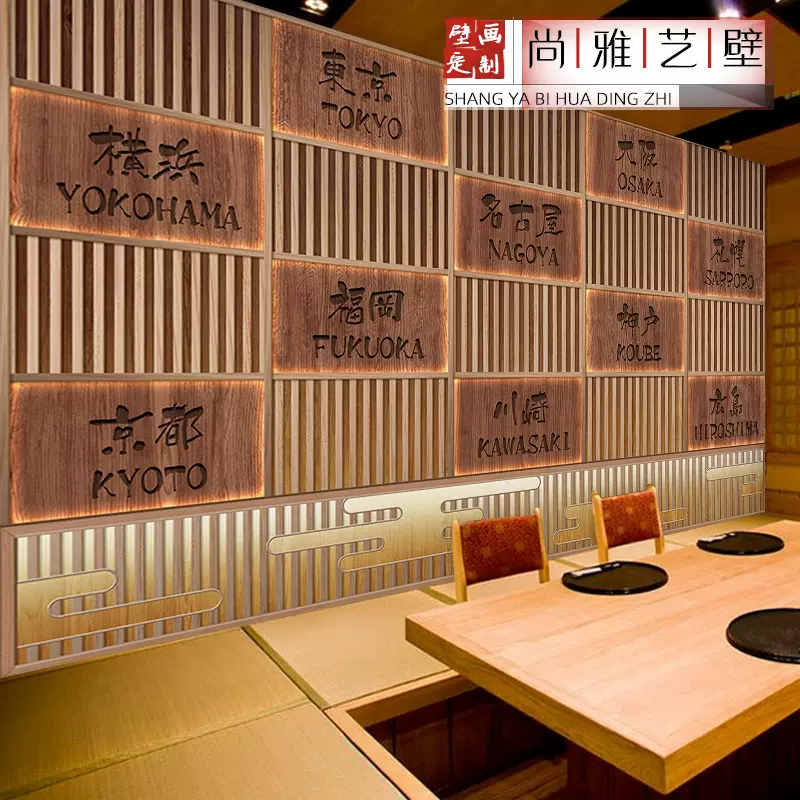 日本地名名古屋壁纸日式木格栅背景墙纸日料寿司店装饰 日本地名名古屋壁纸日式木格栅背景墙纸日料寿司店装饰