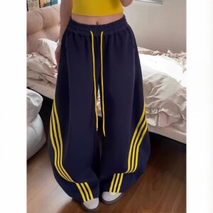 
Fat Sister 2-300*0.5kg large size three-stripe scimitar wide-leg pants for women in autumn and winter plus velvet and thickened loose sports pants