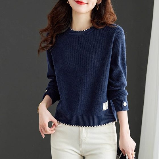 
Autumn and winter clothing, round neck solid color knitted sweater, women's short pullover sweater, loose knitted bottoming shirt, long sleeves, versatile