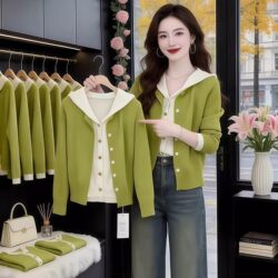 European-Style Heavyweight 2026 Spring New Fake Two-Piece Knitted Cardigan with a High-End Feel, Stylish Top for Women