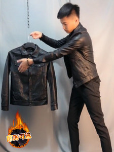 
Hong Kong autumn new genuine leather leather jacket for men black outerwear plus velvet thickened leather jacket for winter new short jacket