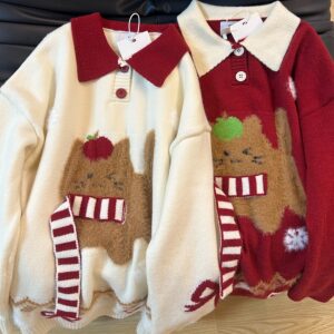 
KFCAG retro lapel niche design college style Christmas atmosphere sweater autumn and winter couple knitted sweater