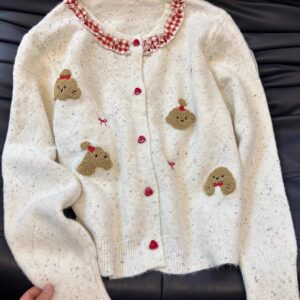 
Age-reducing soft bear flocking plaid lace collar 2025 autumn color dot loose slimming short sweater jacket for women