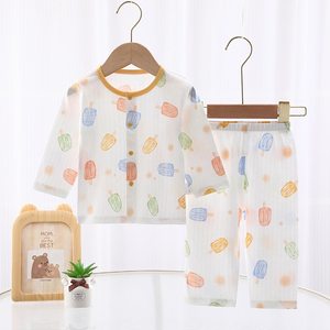
Boneless baby split clothing pure cotton A-type clothes summer thin baby air conditioning clothing underwear pajamas set 0-1 year old
