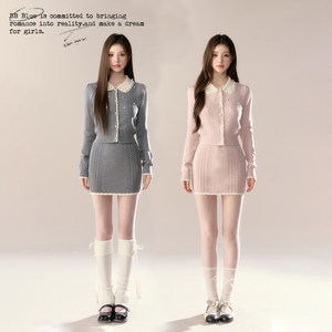 BB BLUE/Grey Island Sakura/Autumn ootd outfits with high-end and beautiful exquisite wool knitted suit for women