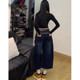 Large size fat mm American back embroidered scimitar pants jeans for women's summer new wide-leg cropped pants shorts
