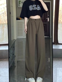 Casual loose khaki wide-leg pants
