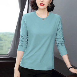 Spring and Autumn Thin Base Layer Shirt, Pure Cotton Long-Sleeve T-Shirt, Casual, Simple, Loose, Plus-Size Women's Regular Shoulder Top