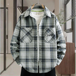 
Plaid washed long-sleeved spring youth lapel denim jacket for middle school and high school students handsome casual trendy brand jacket