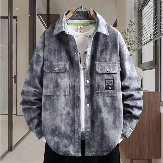 
Spring and Autumn Lapel Long Sleeve Teenagers Handsome Denim Jacket Middle and High School Students Loose Trendy Jackets Big Children's Gowns