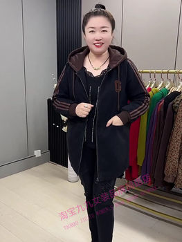 High-end large-size soft denim plus velvet jacket for women in winter
