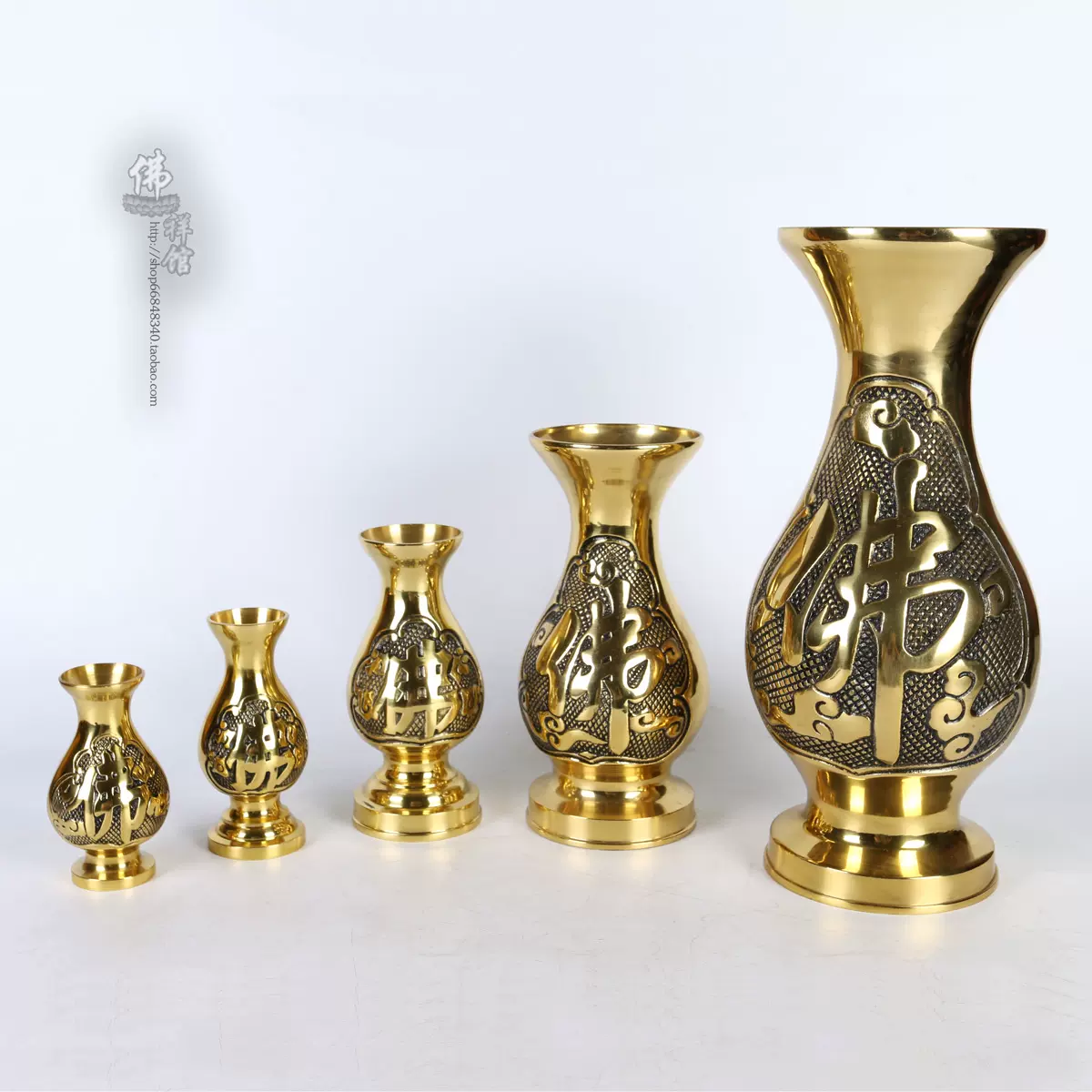 纯铜花瓶牡丹雕花佛具铜瓶花插鲜花花瓶大佛供花摆件莲花