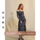 Since then, French cheongsam skirt printed dress long skirt one-shoulder skirt long sleeve dress women autumn and winter