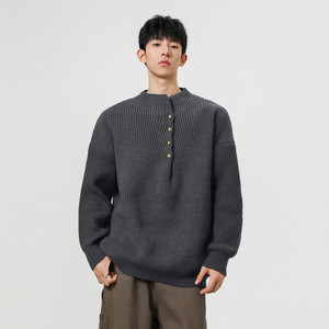 
Wukong is in stock American retro design Henry collar sweater men's trendy brand couple loose and versatile casual sweater