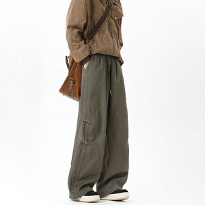 Wukong has a trendy American pleated wash straight work pants for men's retro loose high street wide-leg casual trousers
