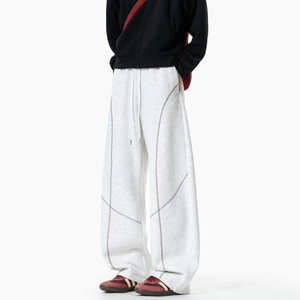 Wukong is in stock, retro contrasting color edited topstitched straight-leg drape sports pants for men and women, loose and versatile wide-leg casual pants