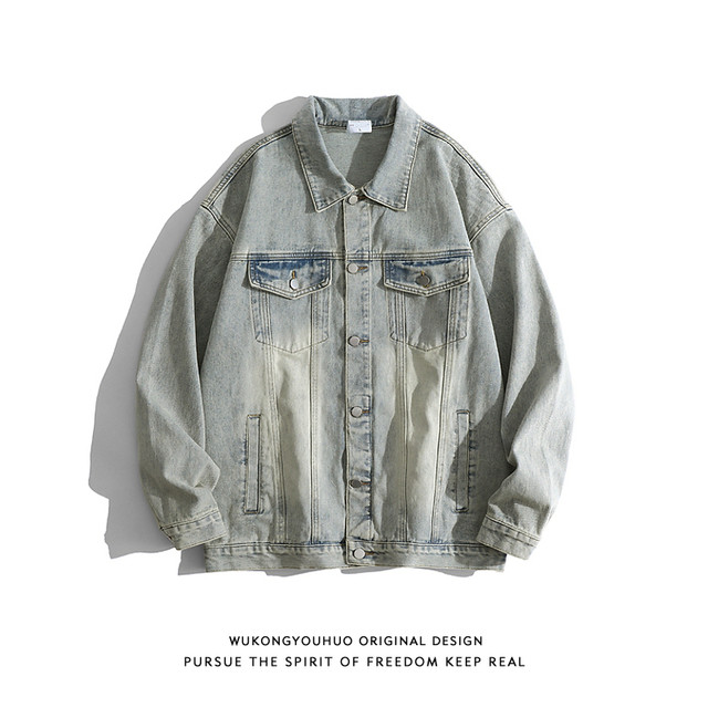 Wukong has a trendy brand retro old washing denim jacket men and women ins street loose couple versatile jacket