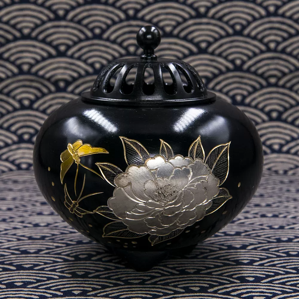 日本高岡銅器高岗铜器雕金牡丹香炉铜香炉香器铜炉