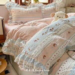 
Bedding four-piece set pure cotton puff cotton shell lace bed sheet quilt cover student dormitory three-piece set