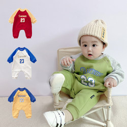 Baby Jumpsuit, Autumn and Winter Style, Fleece-Lined, 6-12 Months Baby Clothing Set, Romper, Autumn Crawling Suit, Outdoor Wear, One Year Old