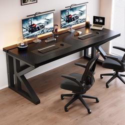 Solid Wood Computer Desk for Bedroom, Home Desktop Office Desk, Carbon Fiber Clampable Mechanical Arm Double Gaming Desk