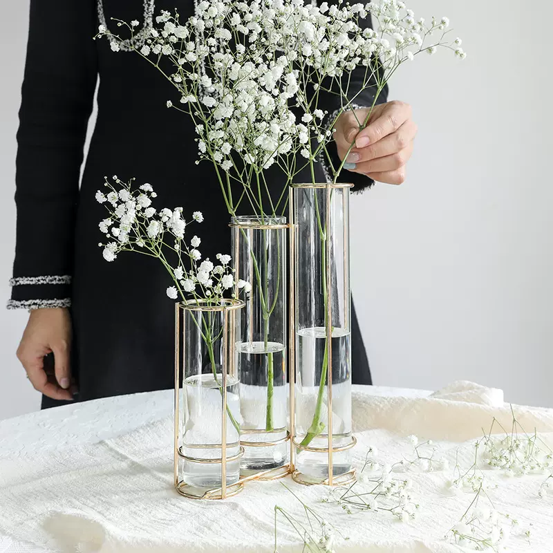 Edelweiss 轻奢金属系列铁艺北欧风简约ins风透明玻璃花瓶